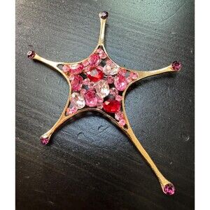 Vintage Mid Century Star Splash Rose Crystals Rhinestone Brooch Pin B79